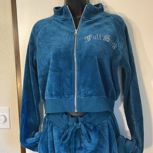 NELK BOYS, FULL SEND, BLUE, VELOUR TRACKSUIT, TOP SIZE M, BOTTOM SIZE SM